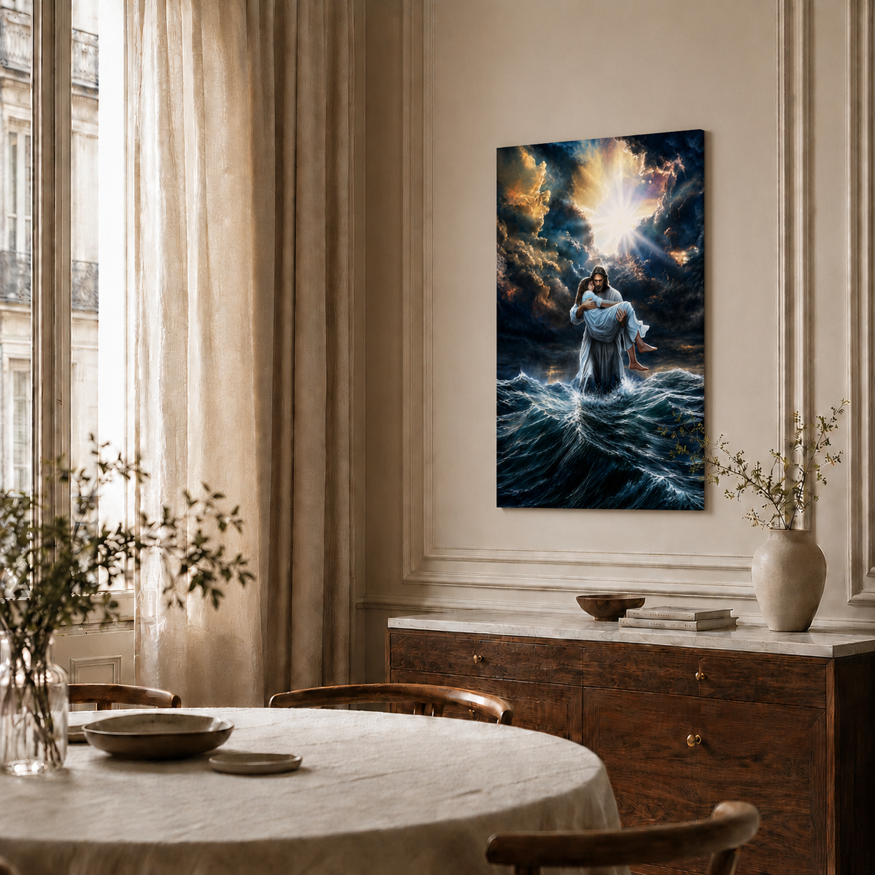 Jesus Calms the Storm Rescue Painting Poster Canvas, Christian Faith Wall Art