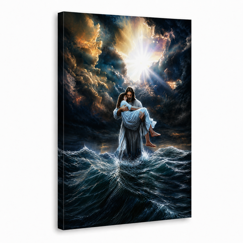 Jesus Calms the Storm Rescue Painting Poster Canvas, Christian Faith Wall Art