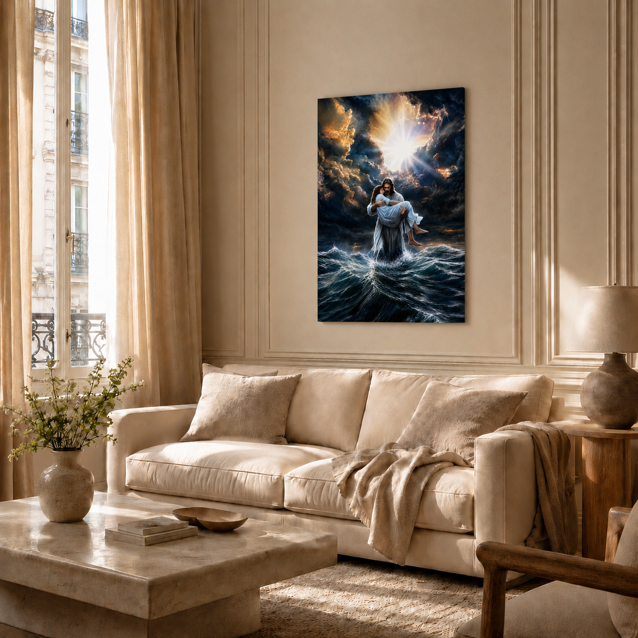 Jesus Calms the Storm Rescue Painting Poster Canvas, Christian Faith Wall Art