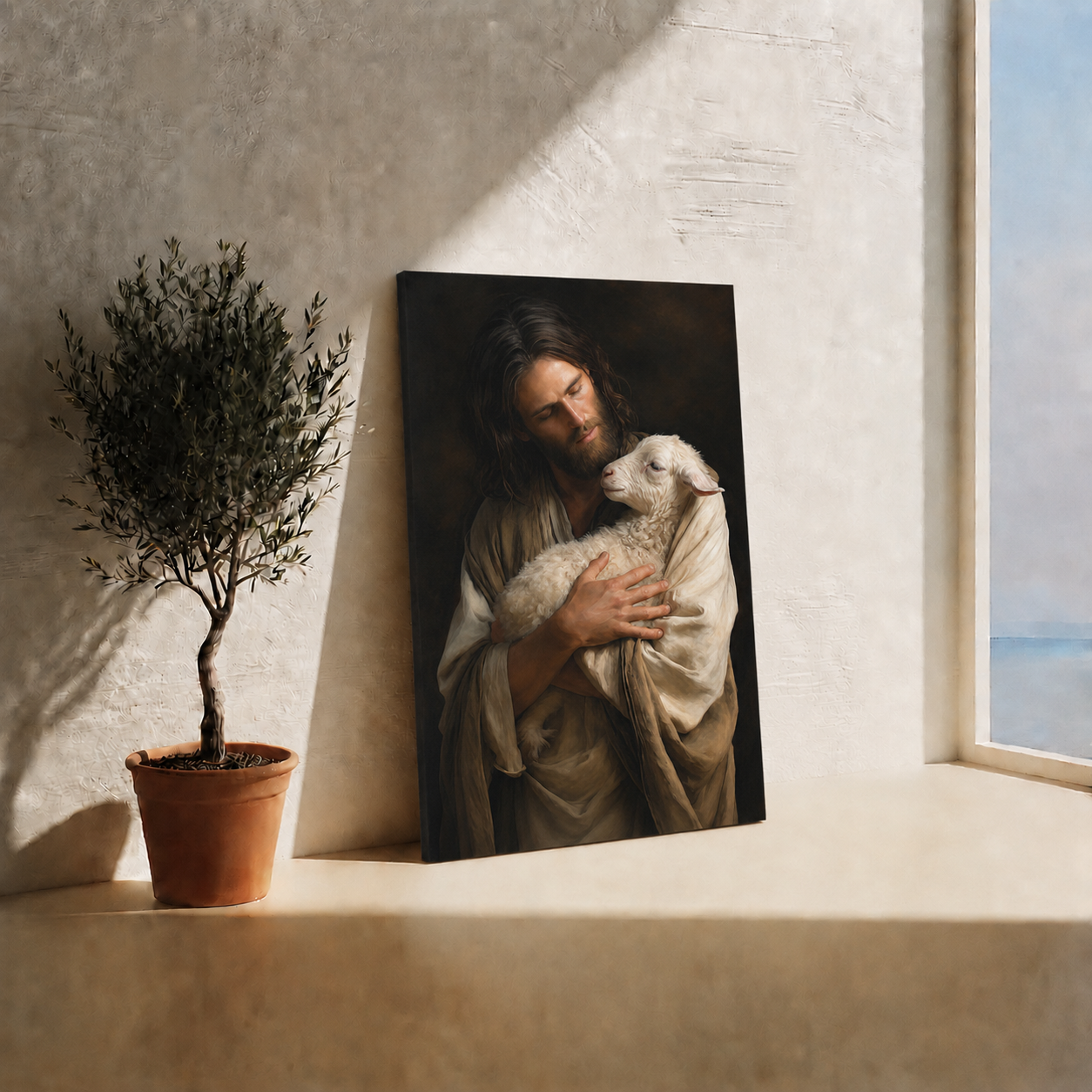 Jesus Holding Lamb Wall Art, Good Shepherd Christian Religious Canvas