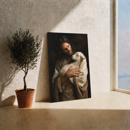 Jesus Holding Lamb Wall Art, Good Shepherd Christian Religious Canvas
