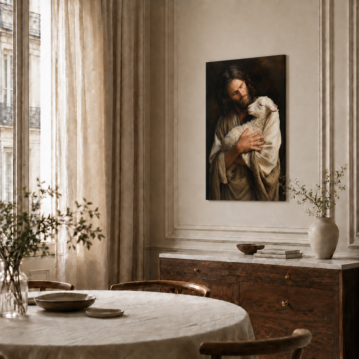 Jesus Holding Lamb Wall Art, Good Shepherd Christian Religious Poster/Canvas