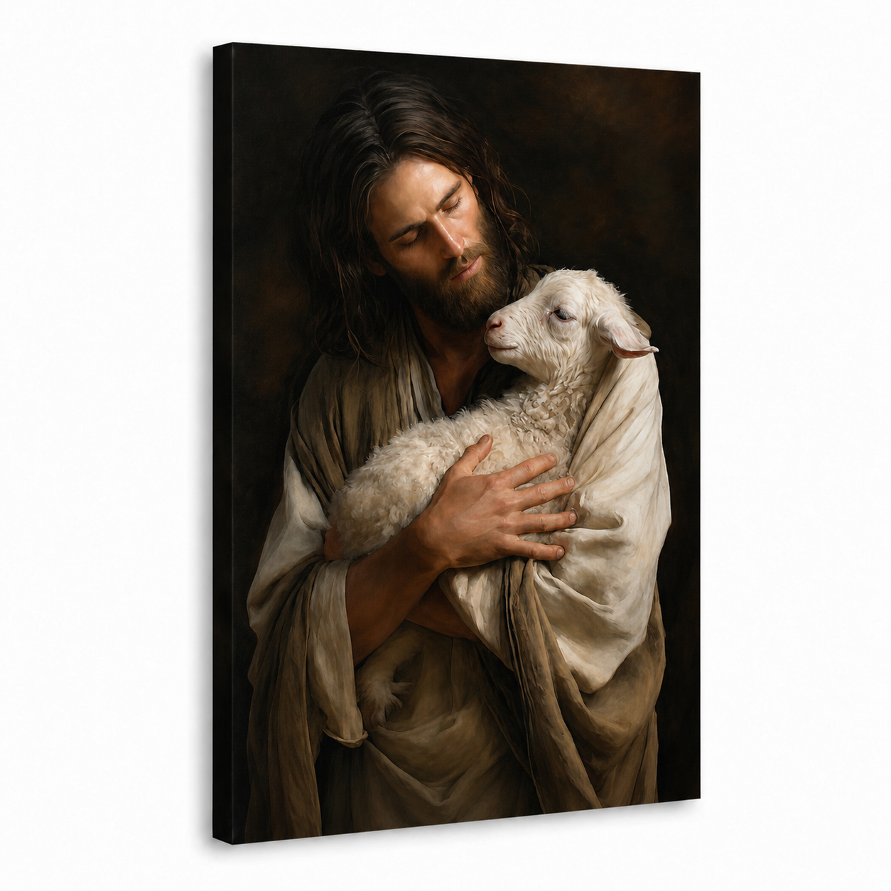 Jesus Holding Lamb Wall Art, Good Shepherd Christian Religious Poster/Canvas