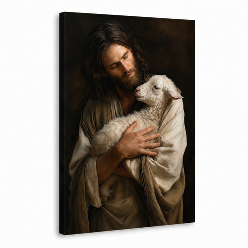 Jesus Holding Lamb Wall Art, Good Shepherd Christian Religious Poster/Canvas