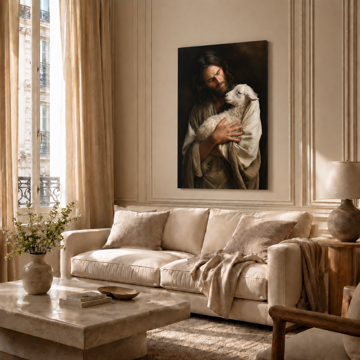 Jesus Holding Lamb Wall Art, Good Shepherd Christian Religious Poster/Canvas