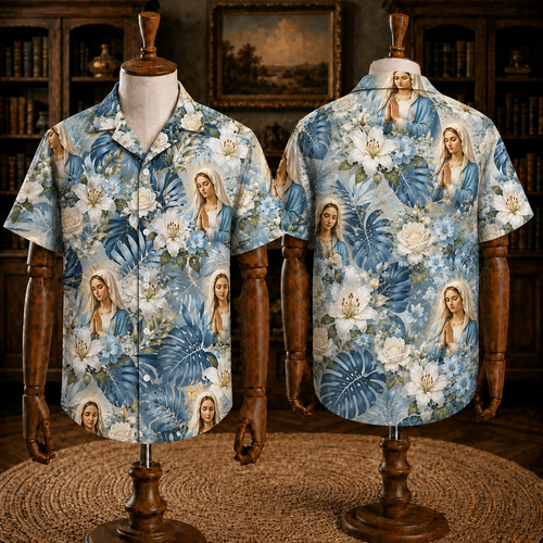 Jesus And Mary Christian Hawaiian Shirt, Religious Tropical Button Up Shirt
