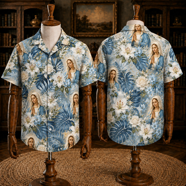 Jesus And Mary Christian Hawaiian Shirt, Religious Tropical Button Up Shirt