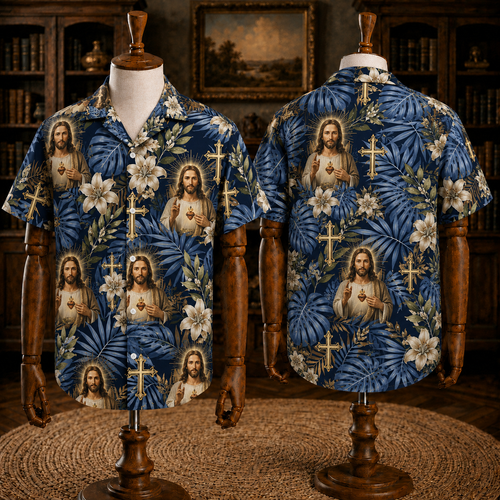 Christian Jesus Floral Hawaiian Shirt, Religious Beach Vacation Shirt