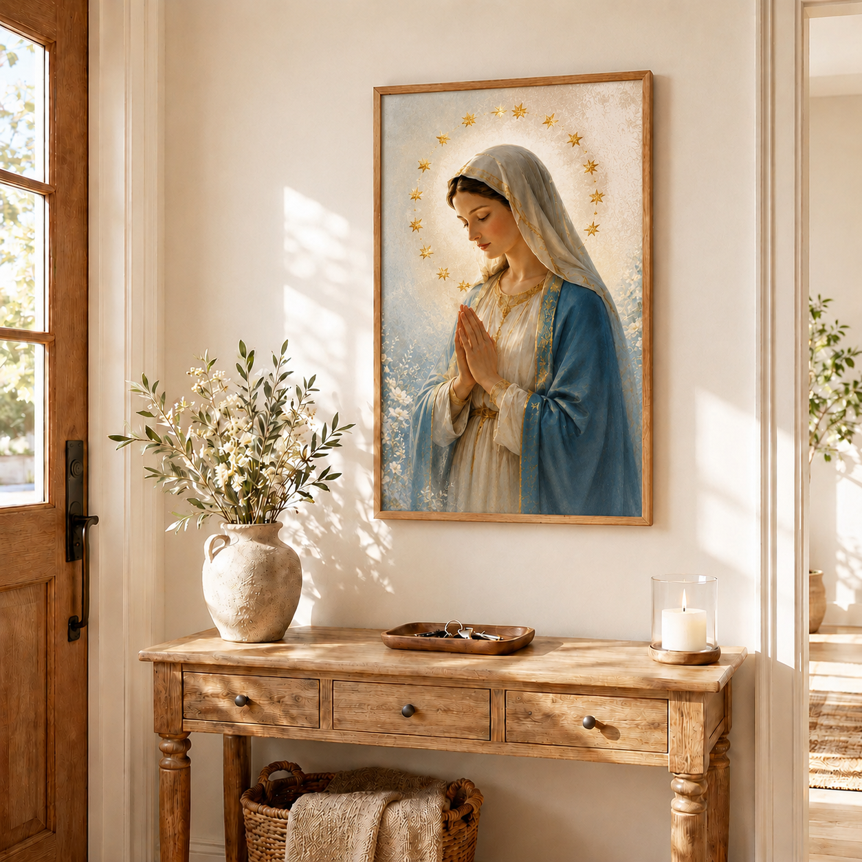 Virgin Mary Praying Wall Art, Catholic Christian Canvas