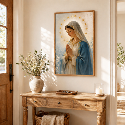 Virgin Mary Praying Wall Art, Catholic Christian Canvas
