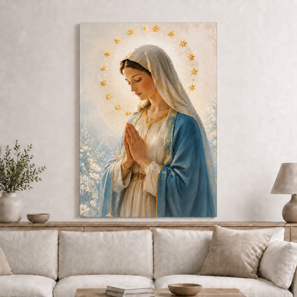 Virgin Mary Praying Wall Art, Catholic Christian Canvas