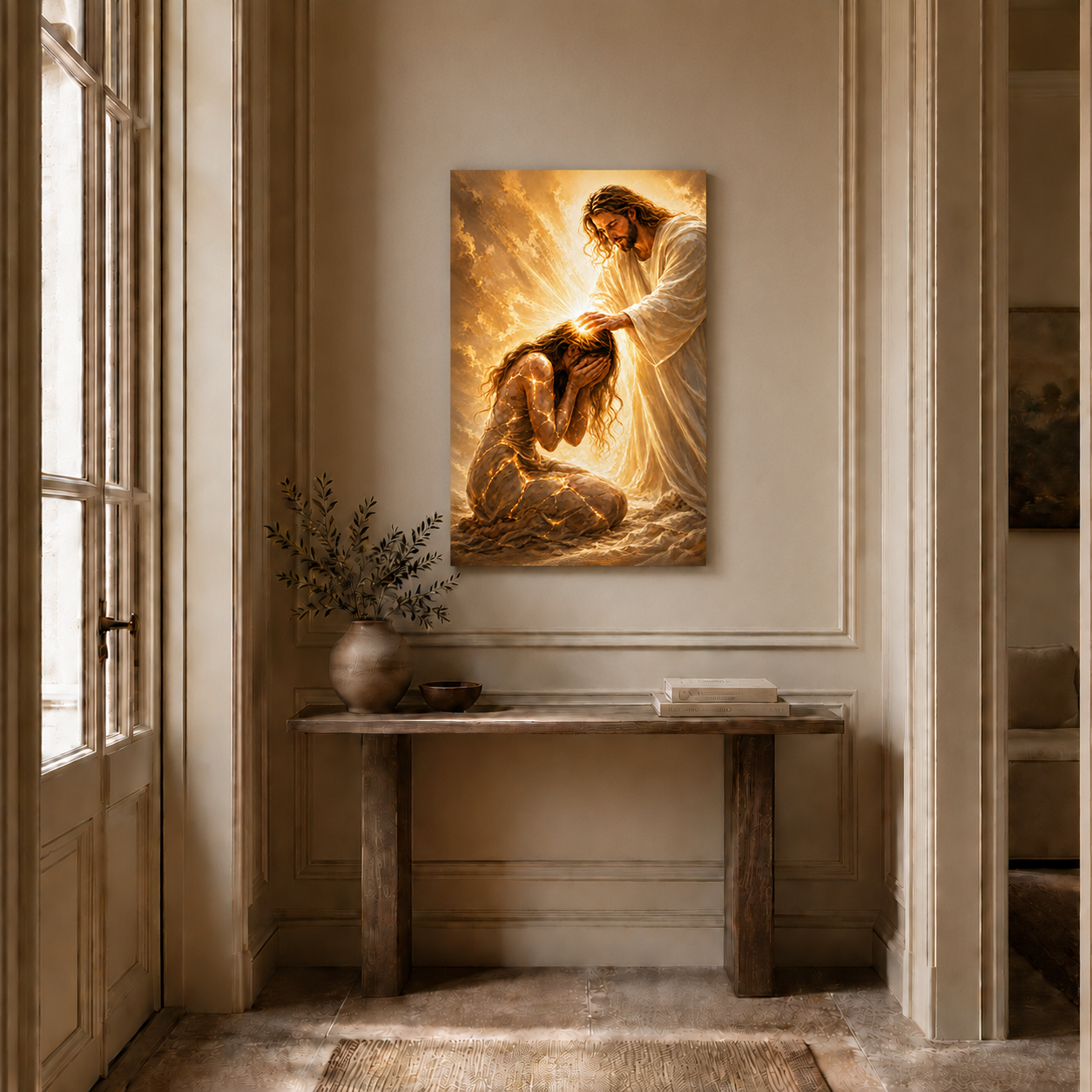 Jesus Healing Broken Woman Wall Art, Christian Faith Restoration Poster/Canvas