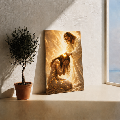 Jesus Healing Broken Woman Wall Art, Christian Faith Restoration Poster/Canvas
