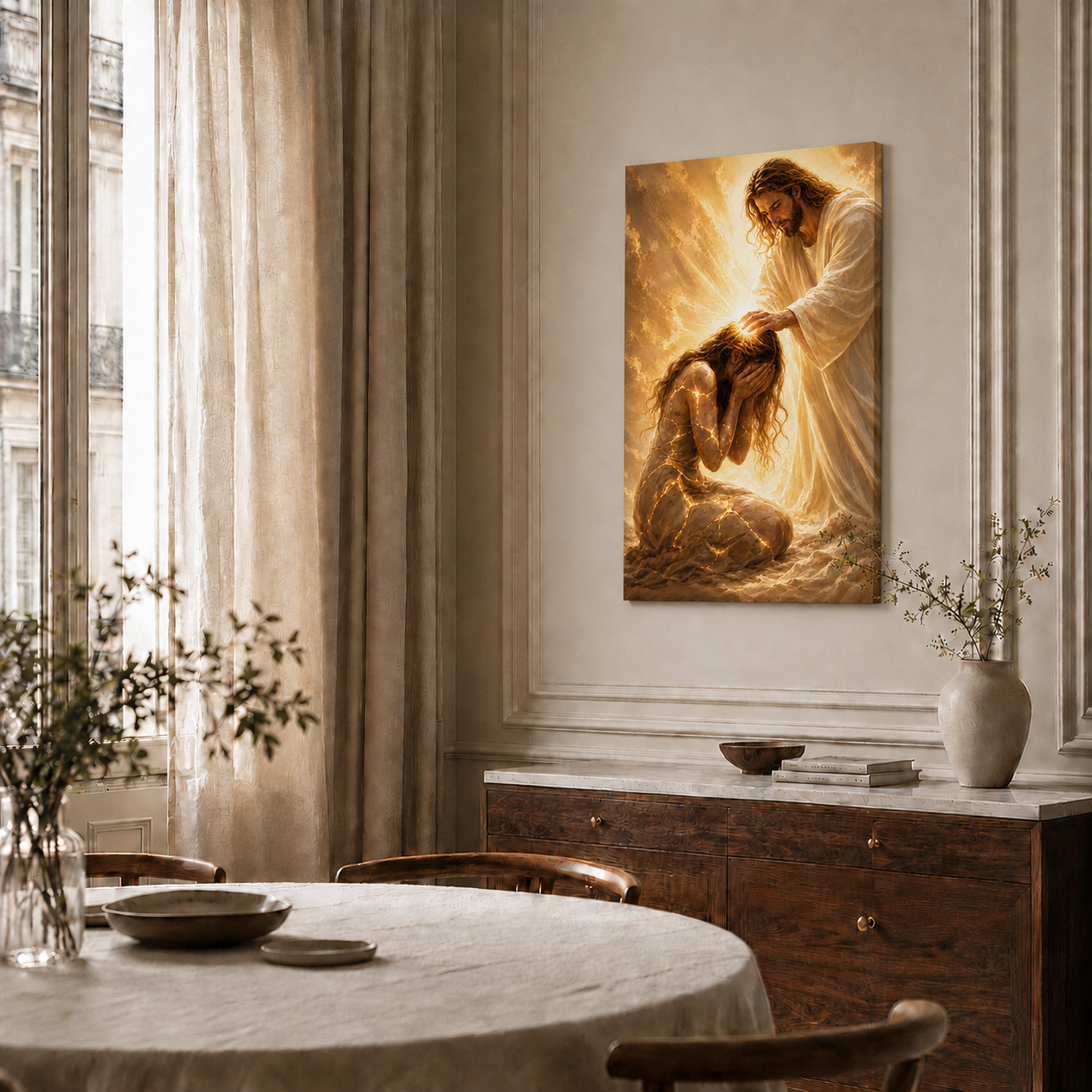 Jesus Healing Broken Woman Wall Art, Christian Faith Restoration Poster/Canvas