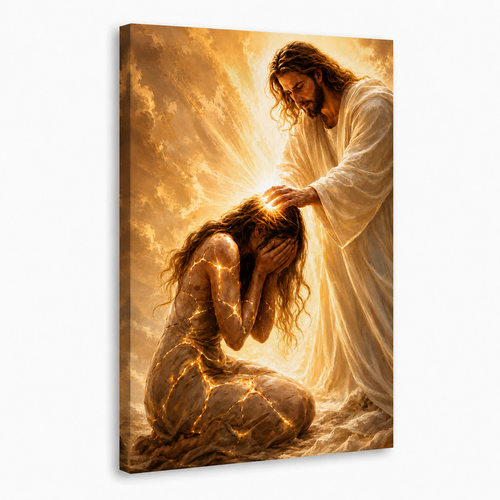 Jesus Healing Broken Woman Wall Art, Christian Faith Restoration Poster/Canvas