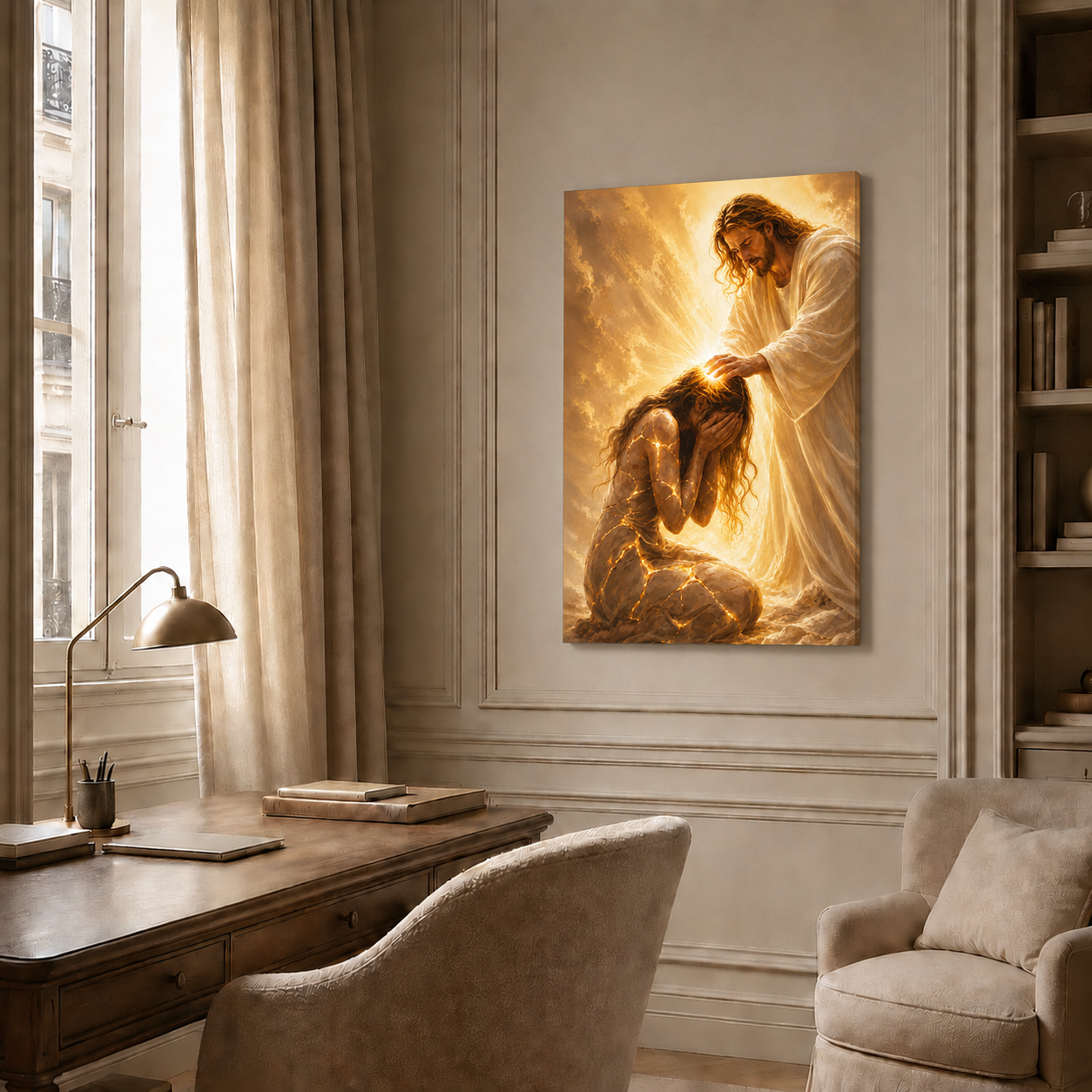 Jesus Healing Broken Woman Wall Art, Christian Faith Restoration Poster/Canvas