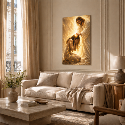 Jesus Healing Broken Woman Wall Art, Christian Faith Restoration Poster/Canvas
