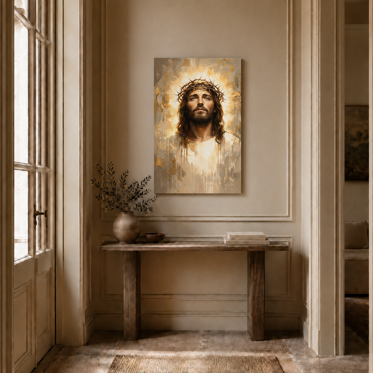 Jesus Christ Crown Of Thorns Portrait Wall Art, Christian Religious Faith Poster/Canvas