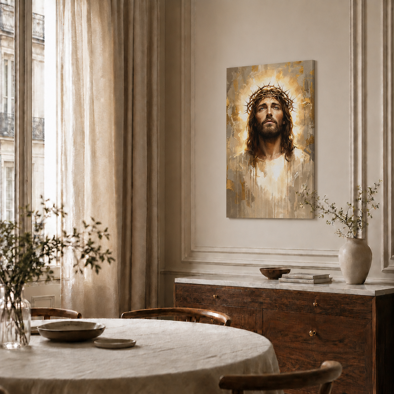 Jesus Christ Crown Of Thorns Portrait Wall Art, Christian Religious Faith Poster/Canvas