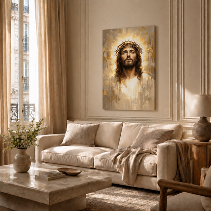 Jesus Christ Crown Of Thorns Portrait Wall Art, Christian Religious Faith Poster/Canvas
