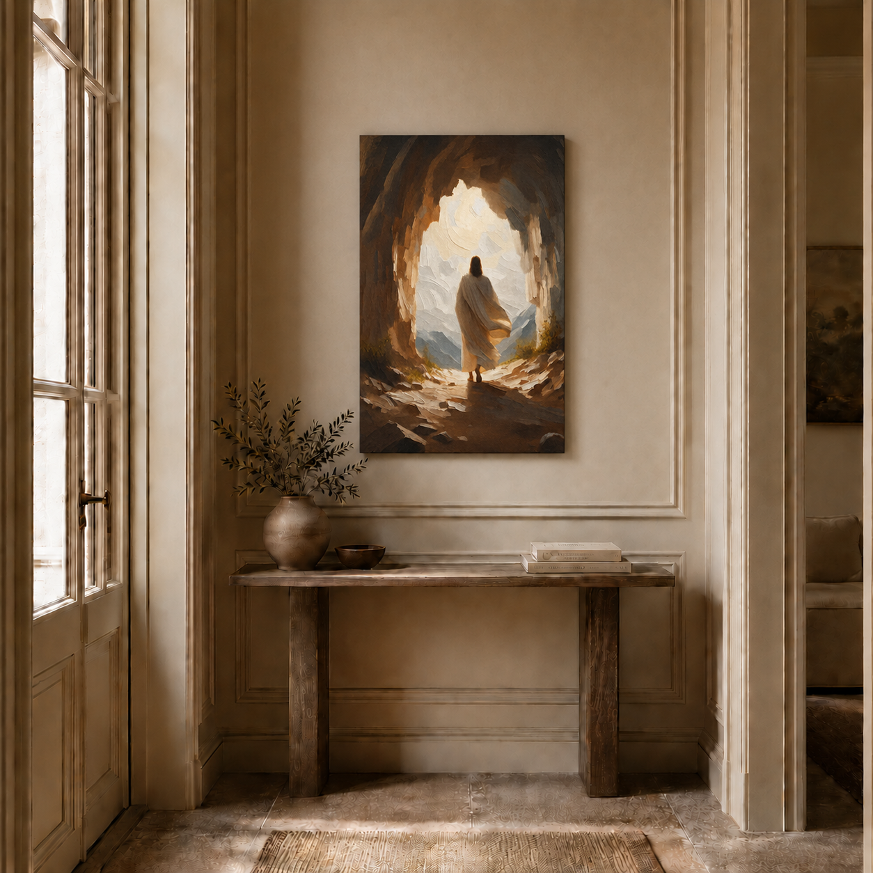 Jesus Walking Out Of Empty Tomb Wall Art, Christian Resurrection Faith Poster/Canvas
