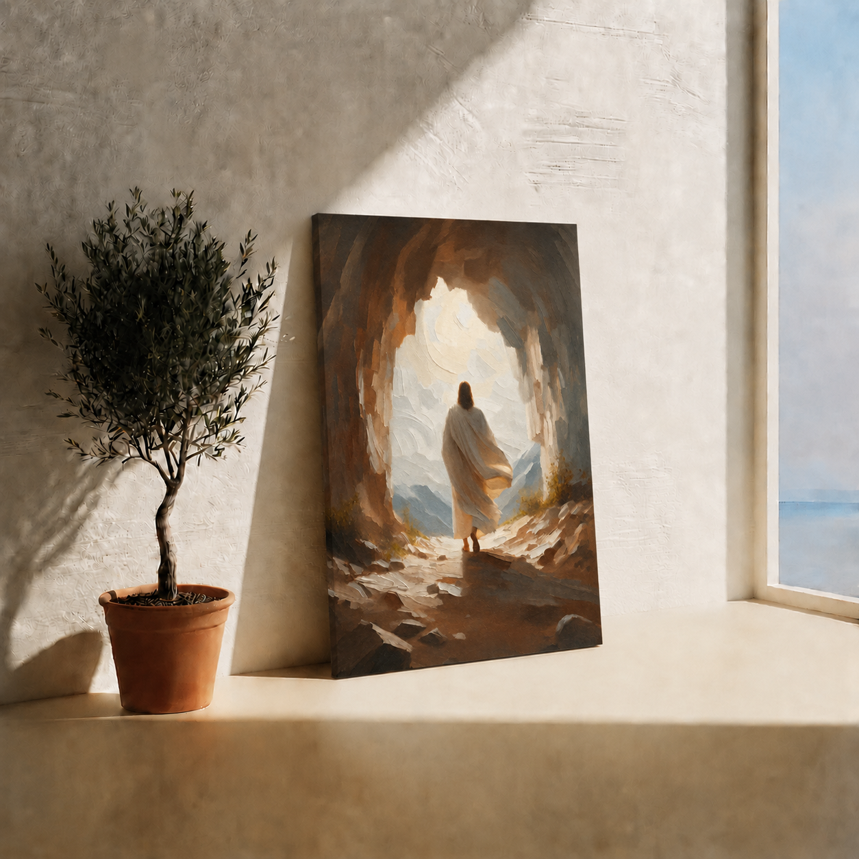Jesus Walking Through White Waves Wall Art, Christian Faith Canvas