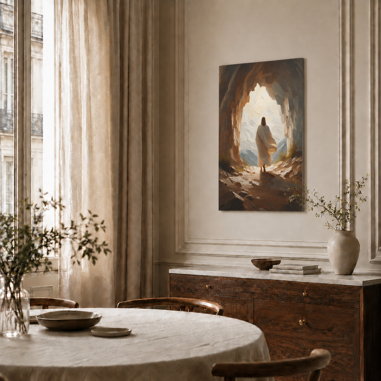 Jesus Walking Out Of Empty Tomb Wall Art, Christian Resurrection Faith Poster/Canvas