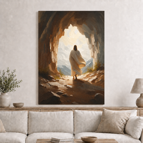 Jesus Walking Out Of Empty Tomb Wall Art, Christian Resurrection Faith Canvas