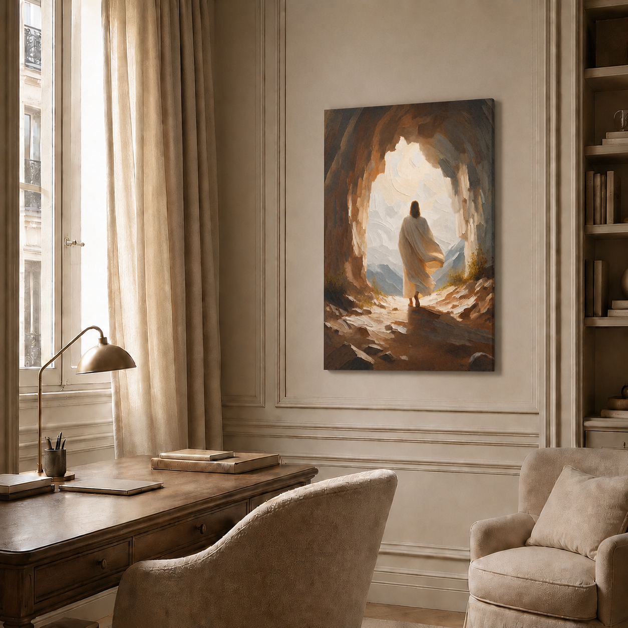 Jesus Walking Out Of Empty Tomb Wall Art, Christian Resurrection Faith Poster/Canvas