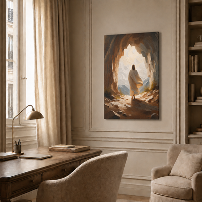 Jesus Walking Out Of Empty Tomb Wall Art, Christian Resurrection Faith Poster/Canvas