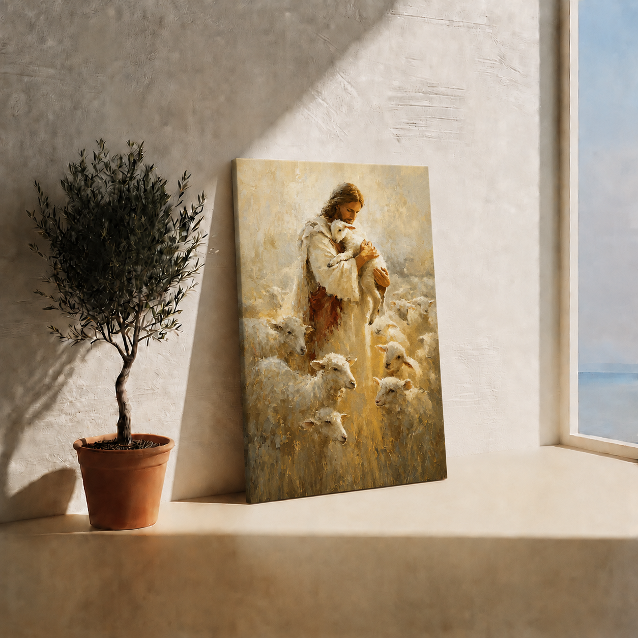 Jesus Holding Lamb Wall Art, Good Shepherd Christian Religious Canvas