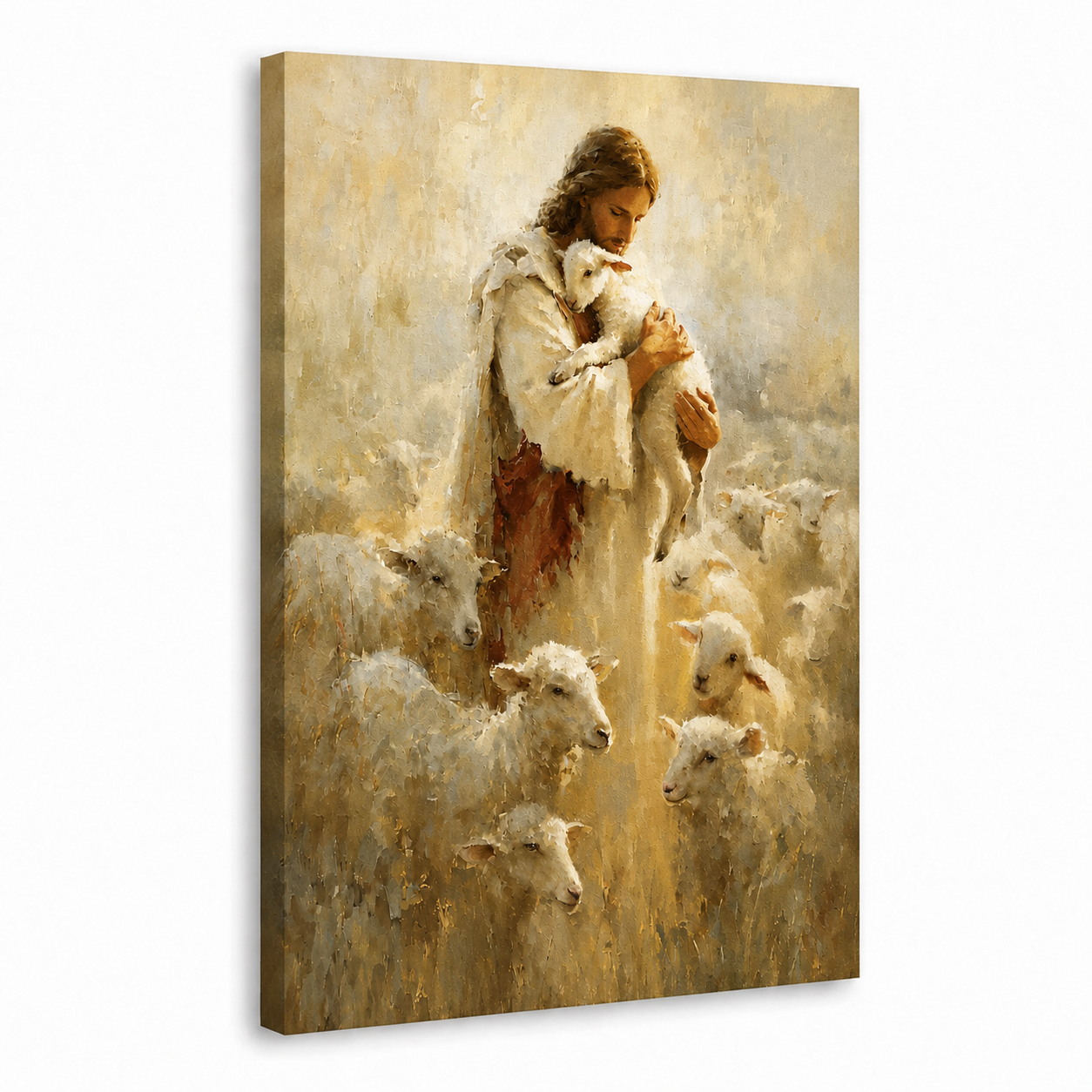 Jesus Good Shepherd With Lambs Wall Art, Christian Religious Faith Poster/Canvas