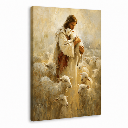 Jesus Good Shepherd With Lambs Wall Art, Christian Religious Faith Poster/Canvas