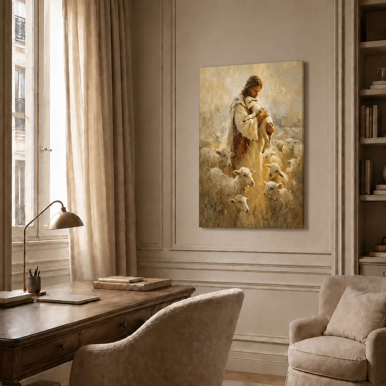 Jesus Good Shepherd With Lambs Wall Art, Christian Religious Faith Poster/Canvas