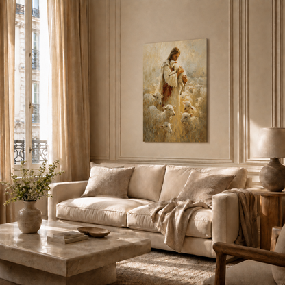 Jesus Good Shepherd With Lambs Wall Art, Christian Religious Faith Poster/Canvas