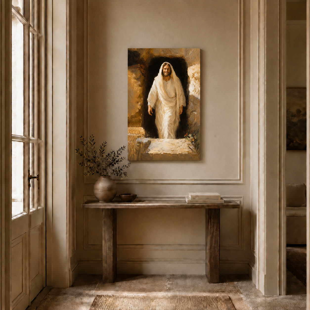 Resurrected Jesus Empty Tomb Wall Art, Christian Easter Religious Faith PosterCanvas