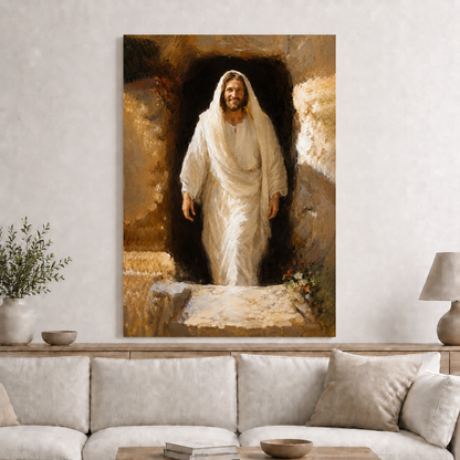 Jesus Walking Through White Waves Wall Art, Christian Faith Canvas