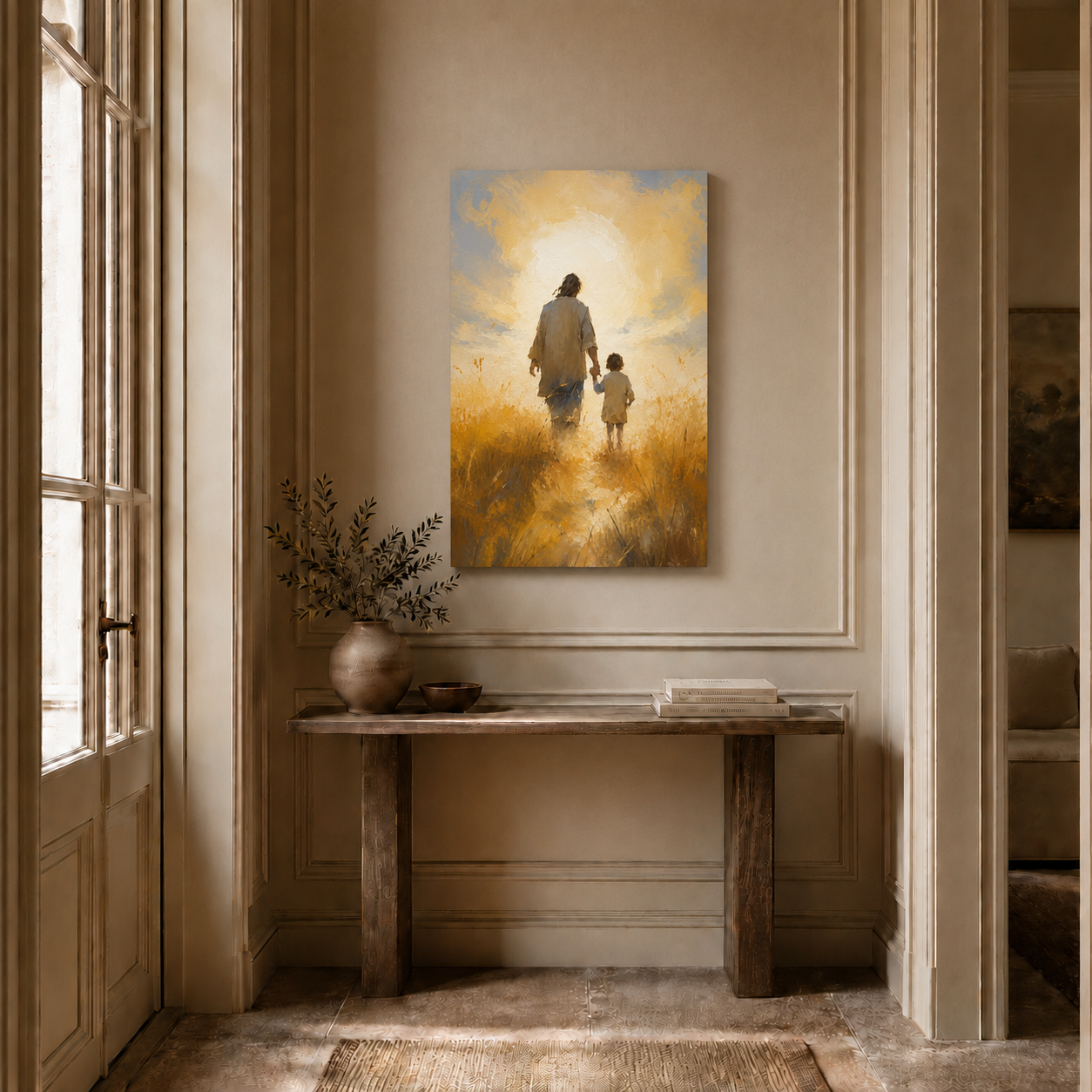 Jesus Walking With Child Wall Art, Christian Faith Hope Religious Poster/Canvas