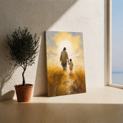 Jesus Walking With Child Wall Art, Christian Faith Hope Religious Poster/Canvas