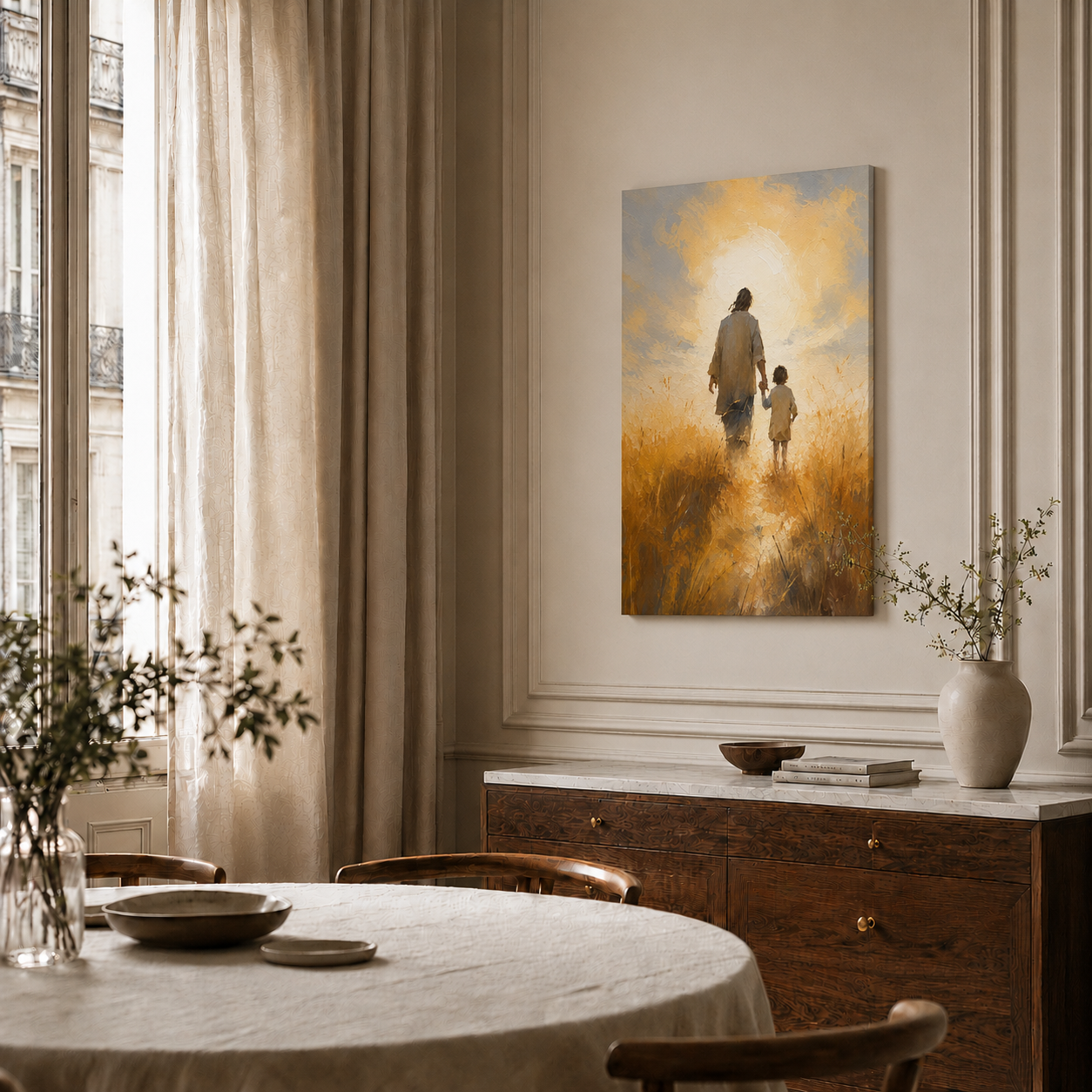Jesus Walking With Child Wall Art, Christian Faith Hope Religious Poster/Canvas