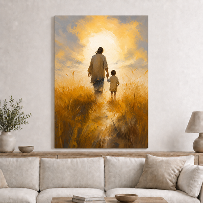 Jesus Walking With Child Wall Art, Christian Faith Hope Religious Poster/Canvas