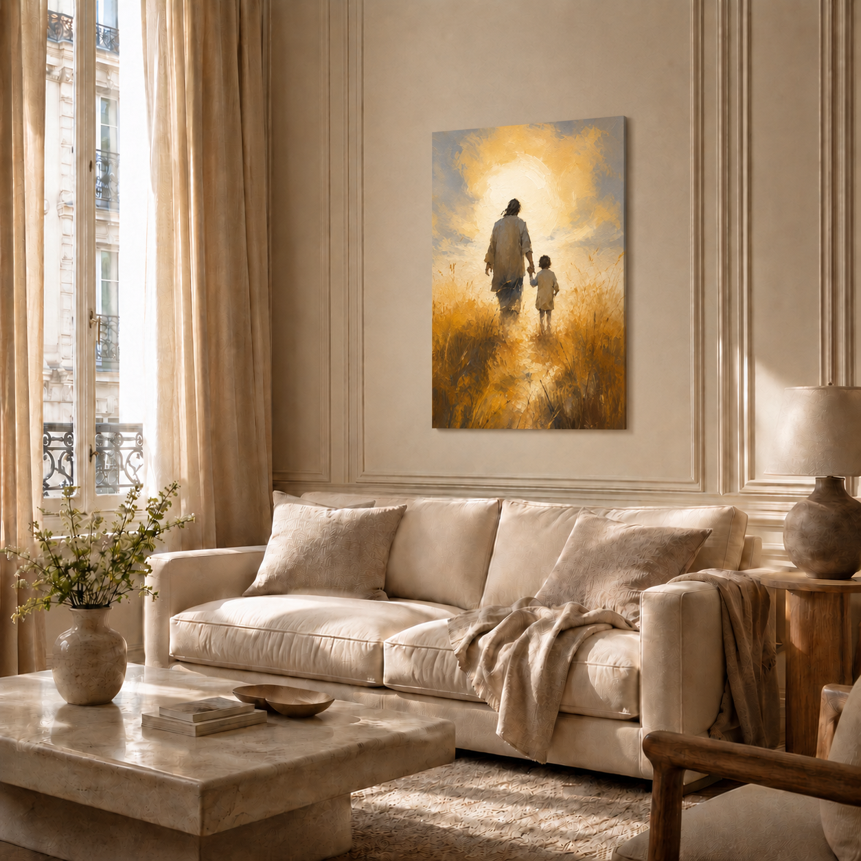 Jesus Walking With Child Wall Art, Christian Faith Hope Religious Poster/Canvas