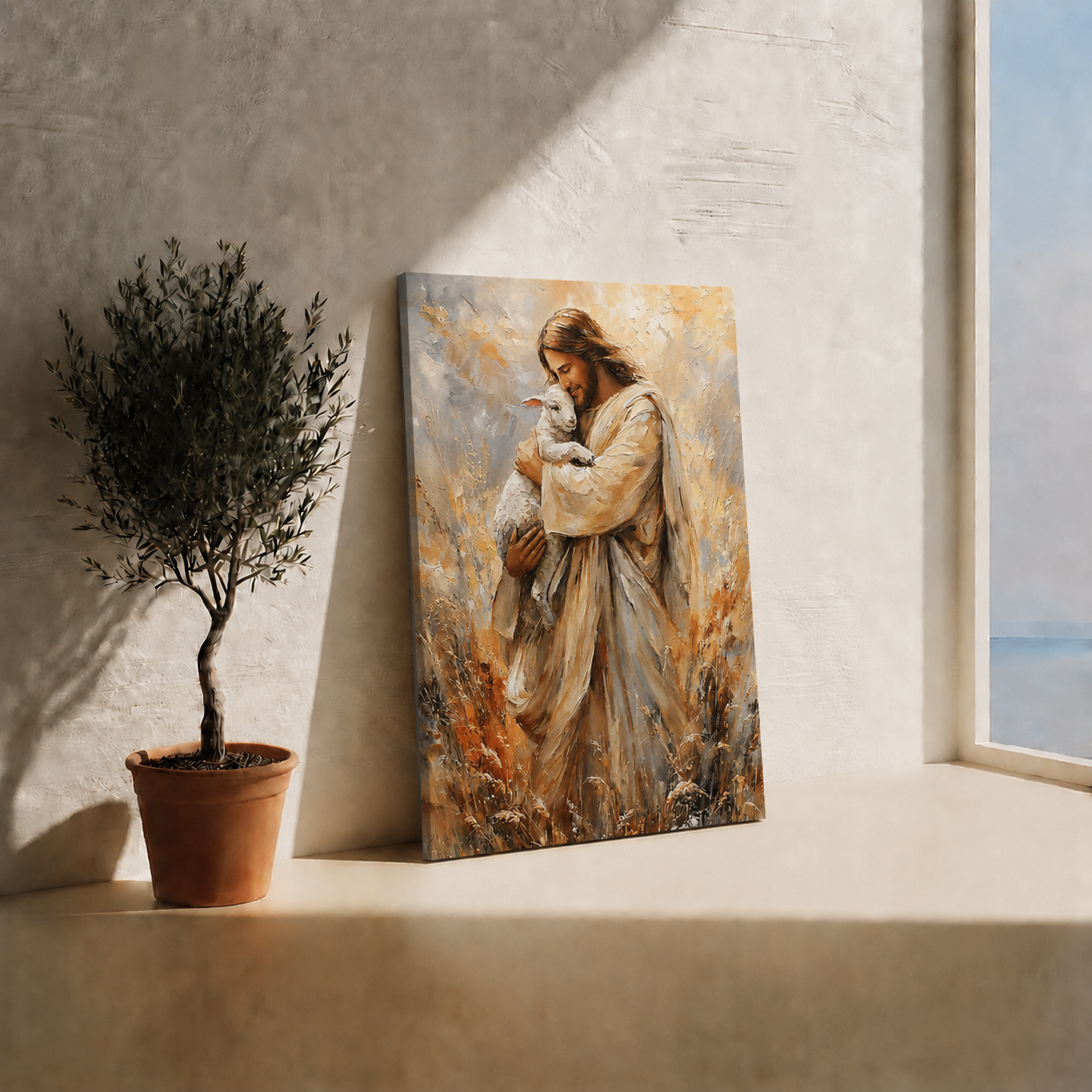Jesus Holding Lamb Wall Art, Good Shepherd Christian Religious Canvas