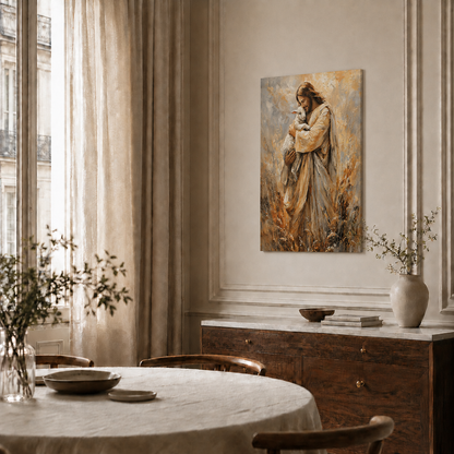 Jesus Holding Lamb Wall Art, Good Shepherd Christian Faith Poster/Canvas