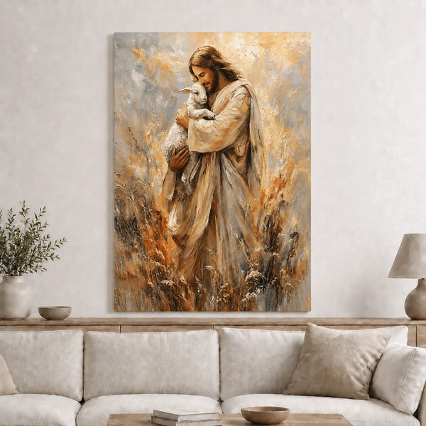 Jesus Holding Lamb Wall Art, Good Shepherd Christian Faith Canvas