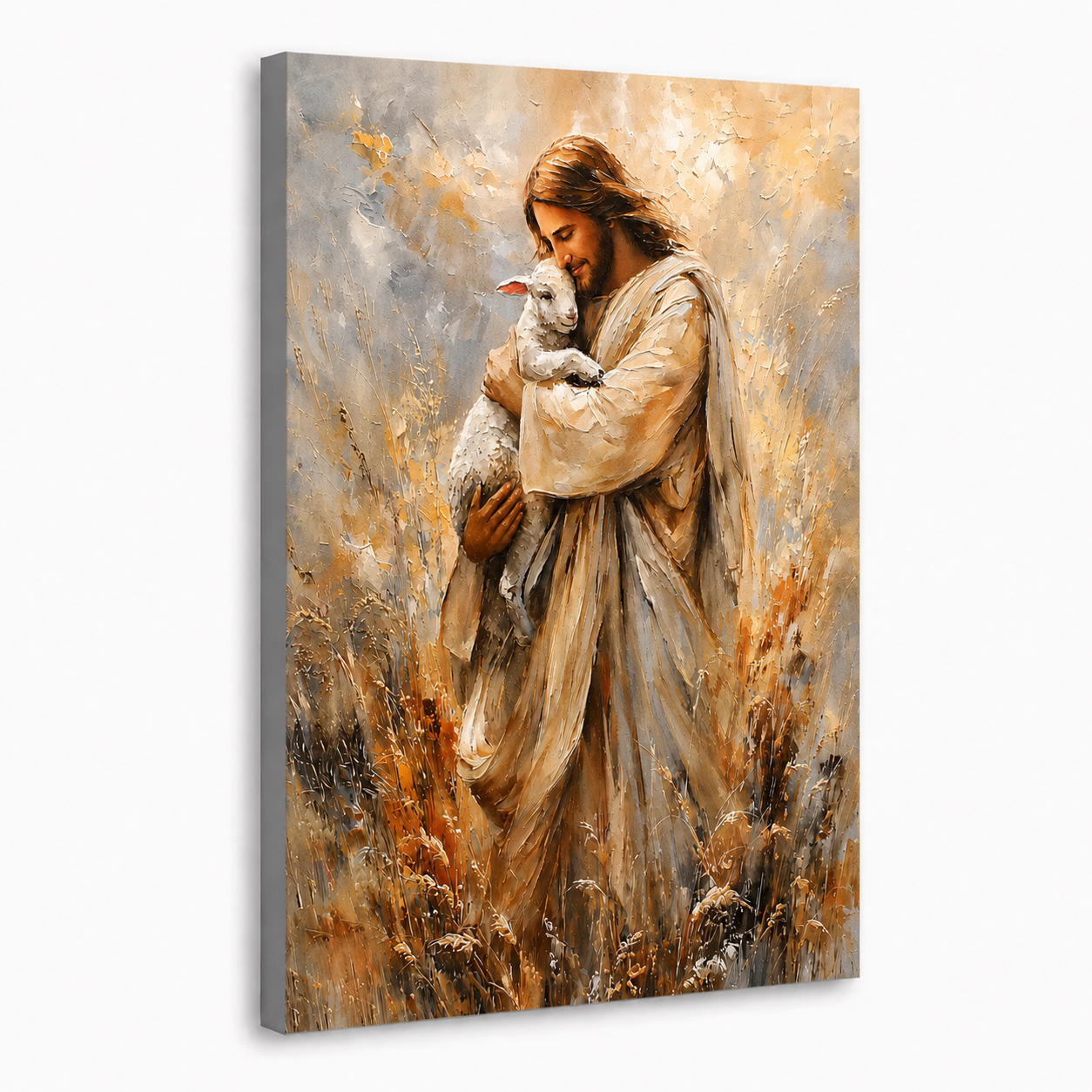 Jesus Holding Lamb Wall Art, Good Shepherd Christian Faith Poster/Canvas