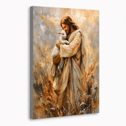 Jesus Holding Lamb Wall Art, Good Shepherd Christian Faith Poster/Canvas