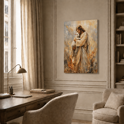 Jesus Holding Lamb Wall Art, Good Shepherd Christian Faith Poster/Canvas