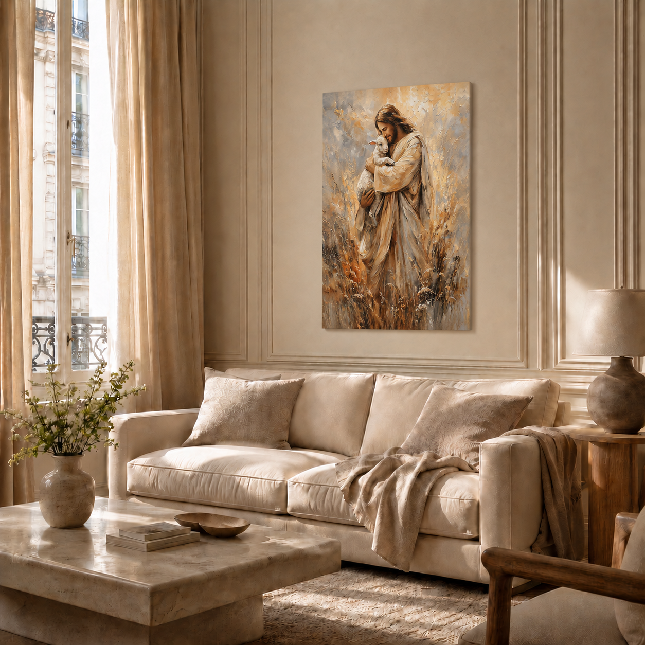 Jesus Holding Lamb Wall Art, Good Shepherd Christian Faith Poster/Canvas