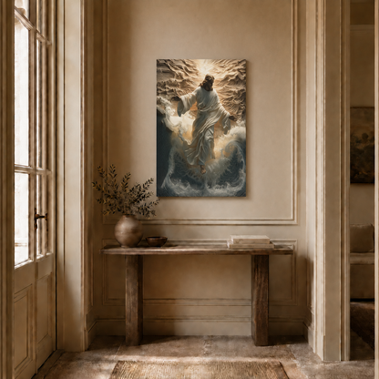 Jesus Calming The Storm Wall Art, Christian Faith Ocean Waves Poster/Canvas